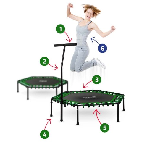 Trampolina fitness z uchwytem 127 cm Neo-Sport - sześciokątna zielona Trampolina fitness z uchwytem 127 cm Neo-Sport - sześciokątna zielona