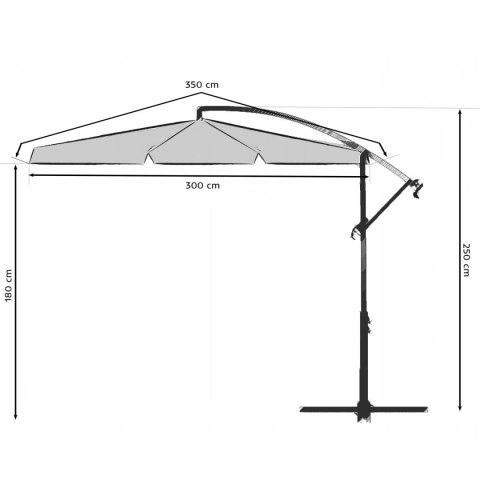Parasol ogrodowy składany 6 segmentów szary 350cm Parasol ogrodowy składany 6 segmentów szary 350cm