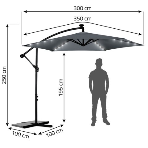 Parasol ogrodowy składany 6 segmentowy 350 cm z pokrowcem i lampkami Plonos PL-882 Parasol ogrodowy składany 6 segmentowy 350 cm z pokrowcem i lampkami Plonos PL-882