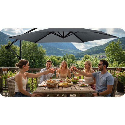 Parasol ogrodowy składany 6 segmentowy 350 cm z pokrowcem i lampkami Plonos PL-882 Parasol ogrodowy składany 6 segmentowy 350 cm z pokrowcem i lampkami Plonos PL-882
