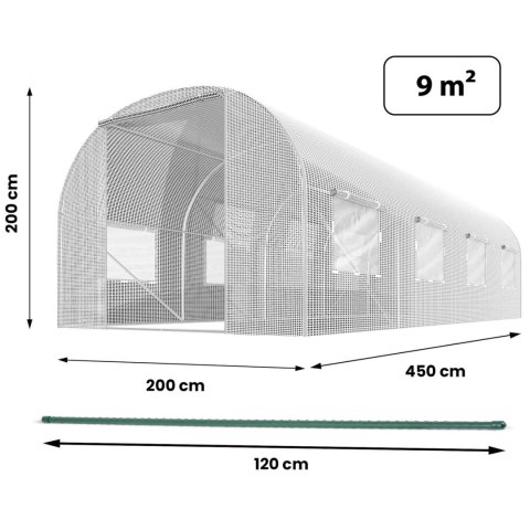 Tunel ogrodowy 2 x 4,5 m (9 m2) biały Plonos Tunel ogrodowy 2 x 4,5 m (9 m2) biały Plonos