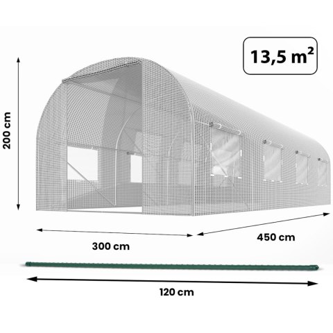 Tunel ogrodowy 3 x 4,5 m (13,5m2) biały Plonos Tunel ogrodowy 3 x 4,5 m (13,5m2) biały Plonos