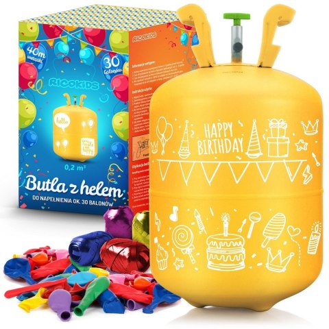 Butla z helem 0,20m3 z balonami i wstążką Ricokids Butla z helem 0,20m3 z balonami i wstążką Ricokids
