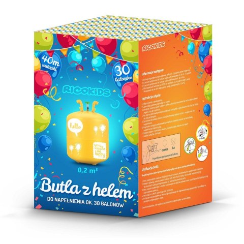 Butla z helem 0,20m3 z balonami i wstążką Ricokids Butla z helem 0,20m3 z balonami i wstążką Ricokids