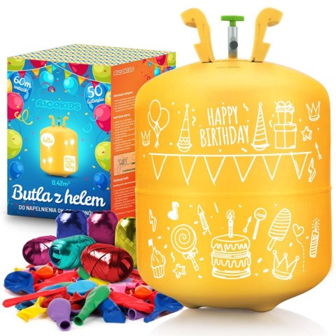 Butla z helem 0,42m3 z balonami i wstążką Ricokids Butla z helem 0,42m3 z balonami i wstążką Ricokids