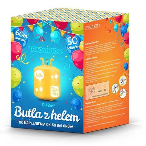 Butla z helem 0,42m3 z balonami i wstążką Ricokids Butla z helem 0,42m3 z balonami i wstążką Ricokids