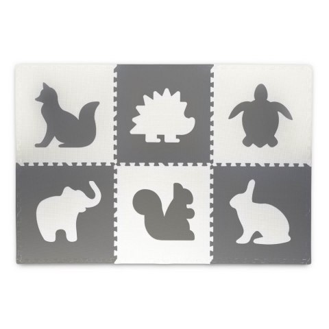 Duża mata piankowa, puzzle, zwierzątka białe i szare 6 szt Duża mata piankowa, puzzle, zwierzątka białe i szare 6 szt