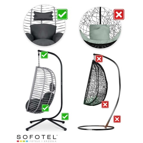 Fotel ogrodowy wiszący Toskana czarny szare poduszki Sofotel Fotel ogrodowy wiszący Toskana czarny szare poduszki Sofotel
