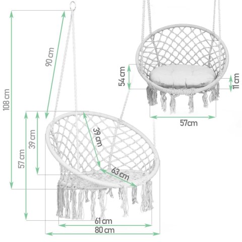 Fotel ogrodowy wiszący huśtawka BOHO szary + poduszka Fotel ogrodowy wiszący huśtawka BOHO szary + poduszka
