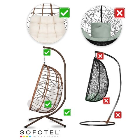 Fotel ogrodowy wiszący Tihuana brązowy + jasno beżowe poduszki Sofotel Fotel ogrodowy wiszący Tihuana brązowy + jasno beżowe poduszki Sofotel